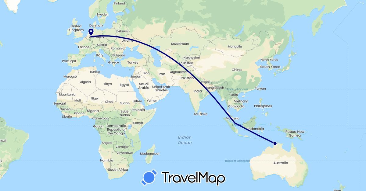 TravelMap itinerary: driving in Australia, Germany, Singapore (Asia, Europe, Oceania)
